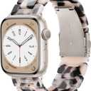 V.R.HOPE Resin Watch Band Compatible with Apple Watch Band for Women 42mm 44mm 45mm 46mm49mm Starlight Fashion Lightweight Bracelet Strap for iWatch Series Ultra3/11/10/9/8/7/6/5/4/3/2/1/SE3 (Black Floral Starlight)