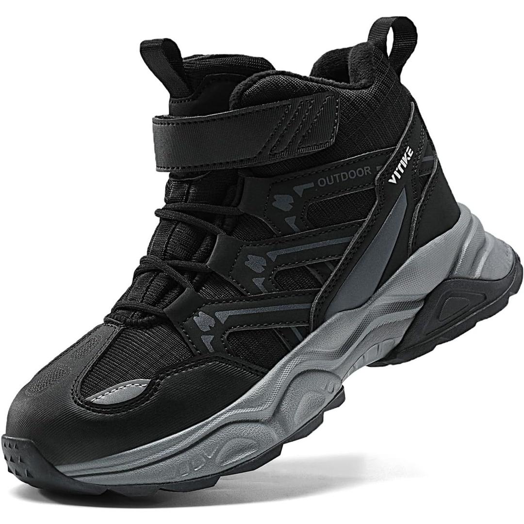 JMFCHI Kids Hiking Boots Boys Girls Outdoor Walking Climbing Sneaker Comfortable Non-slip Snow Shoes Hiker Boot Antiskid Steel Buckle Sole (13 Little Kid, 8196k-black)