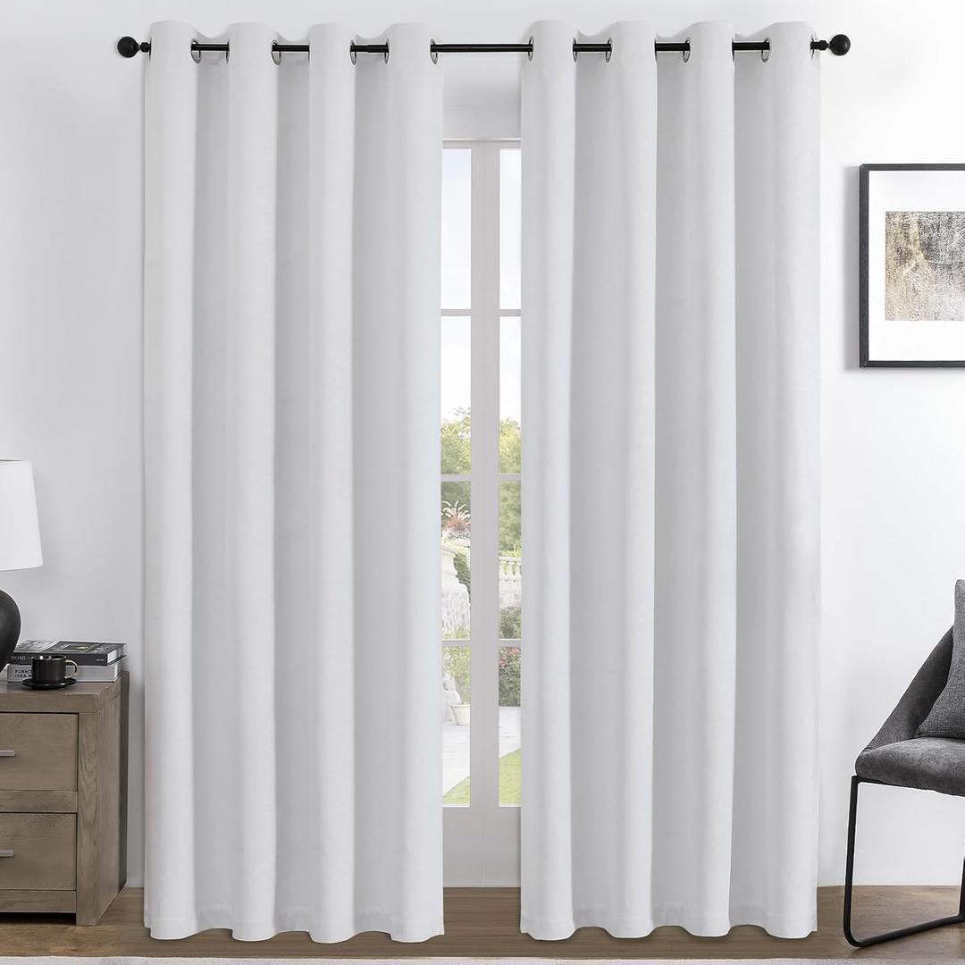 Joydeco 100% Blackout Curtains 96 Inches Long 2 Panels Set, Thermal Insulated Long Curtains& Drapes 2 Burg, Room Darkening Drapes for Bedroom Living Room Window (Pure White, W52 x L96 Inch)