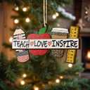 4 x V VIBEPY All Over Printed Teacher Ornament, Teacher Christmas Ornaments Apple Pen Ornaments Christmas Gifts For Teachers 3.2"x3.5" 2 Layer Ornaments, Gift for Teacher