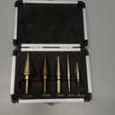 Step Drill Bits, 5PCS HSS Titanium Step Drill Bit Set, 50 Sizes High Speed Steel Step Bits for Metal with Aluminum Case