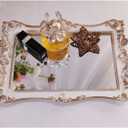 Small Rectangle Decorative Mirror Tray, French Style, Makeup Organizer, Jewelry Organizer, Serving Tray, 13"x 7.8", Golden White