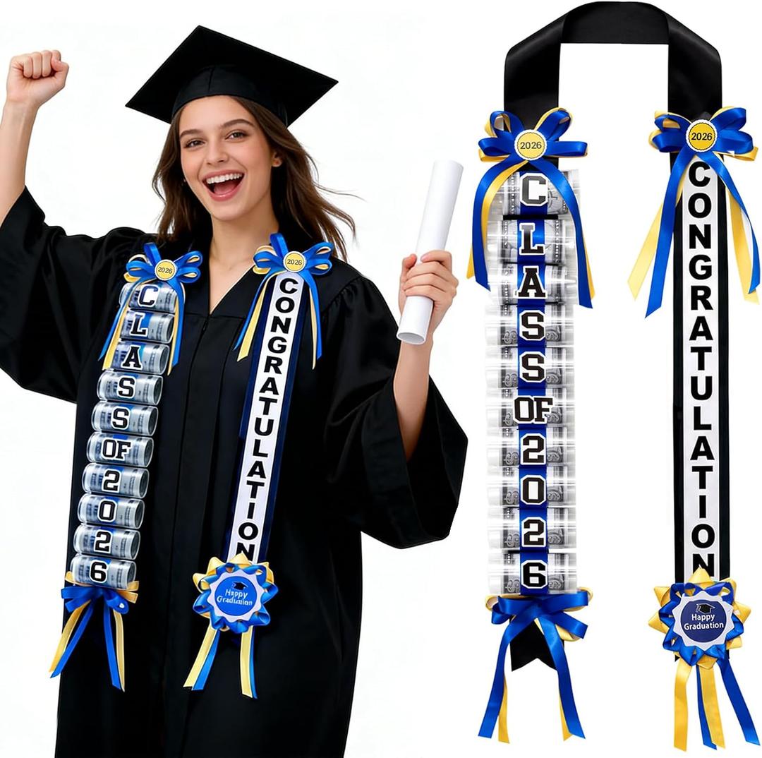 Graduation Money Lei Class of 2026 Double Braided Lei Gift Graduation Cash Gifts Pull Ideas for High School (Blue), 1.97 x 55.12 inches