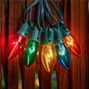 Minetom C9 Multicolor Christmas String Lights, 25FT 25 Blubs Bright & Warm Outdoor Christmas Lights, Long Life C9 String Lights for Tree Patio Gazebo Wreath, Multicolor Green Wire