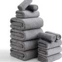 Luxury Bath Towels Set - 12 Piece (4 Bath Towels,4 Hand Towels,4 Washcloths), 100% Microfiber,Extra Absorbent Super Soft & Quick Dry,Complete Family Pack for Bathroom Gym Pool,Grey