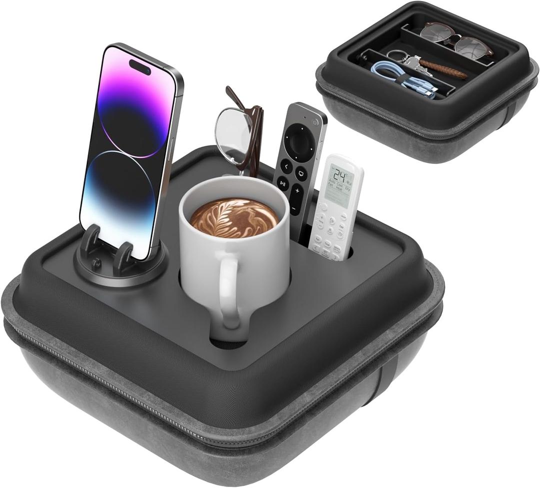 Couch Cup Holder Tray Couch Caddy Sofa Tray Couch Cup Holder Pillow Bed Caddy Sofa Buddy Remote Holder For Bed Cup Holder Snack Tray Organizer Sofa Drink Holder with 360 Rotation Phone Holder