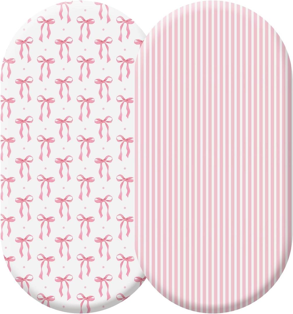 Oudain 2 Pack Pink Baby Bassinet Sheets Girls Bow Coquette 32'' x 16" Stretchable Soft Crib Sheets Cradle Bed Set Fitted Cover for Oval Rectangle Hourglass Mattress Infant Nursery Toddler Room Decor