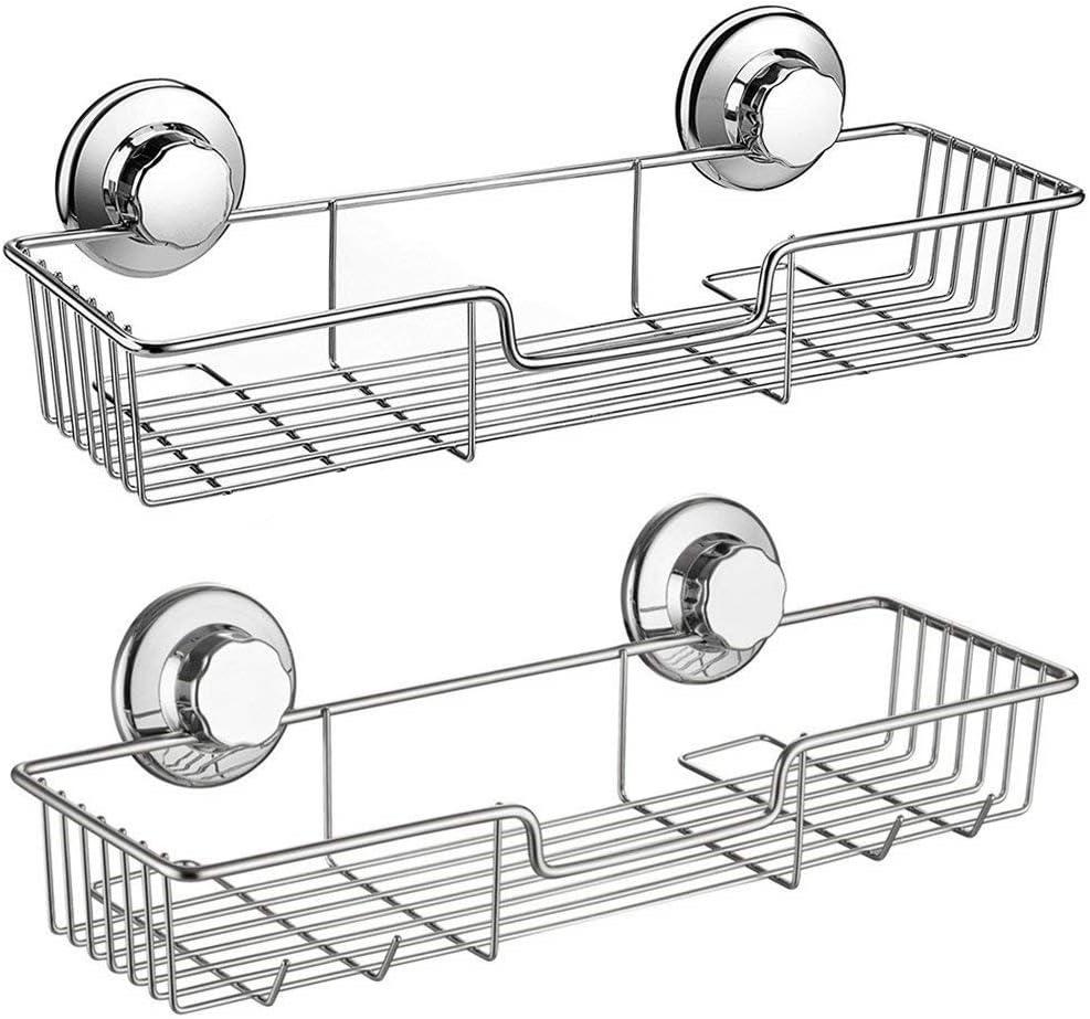 SANNO Suction Cup Shower Caddy with Hooks,Powerful Suction Cup Bathroom Shower Caddies,Bath Shelf Storage Combo Organizer Basket, Bathroom Accessories for Shampoo Conditioner set of 2