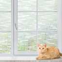 rabbitgoo Window Privacy Film, Frosted Glass Window Film Sun Blocking, Static Cling Privacy Decorative Cling Non-Adhesive Glass Covering, Striped Tint with Rainbow Square, 17.5 x 78.7 inch