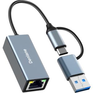 USB 3.0 to Ethernet Adapter, Ethernet to USB C Adapter 2-in-1, RJ45 Gigabit Network (1000Mbps) Hub Compatible with iPhone 15 16 17/USB-C iPad, MacBook/Pro/Air, Laptop, Windows 11/10/8/7, etc