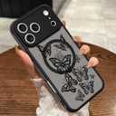 MOWIME Magnetic for iPhone 17 Pro Case, [Compatible with MagSafe] Cute Butterfly Pattern for Women Girls Shockproof Translucent Matte Protective Case for iPhone 17 Pro, Black