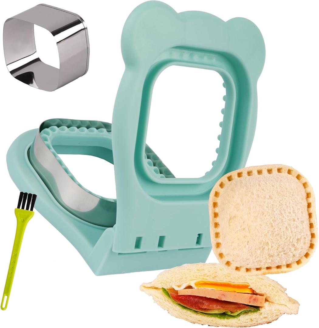 LEPCY Uncrustables Sandwich Maker Sealer Cutter, Crustless Sandwich Cutter, PB&J Uncrustable Maker - Color Turquoise, Square Shape (Large-Square:3.75*3.75 cutter)