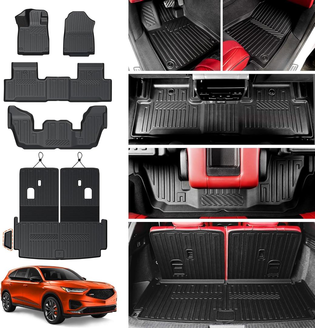 GALVAGNIATE Floor Mats Cargo Liner for 2022-2024 2025 Acura MDX, All Weather TPE 2-in-1 Cargo Mat with Backrest Mat for MDX Accessories 