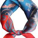 100% Mulberry Silk Neck Scarf 21''x21'' Small Square Hair Scarf for Women Men Lightweight Bandana Envelope Package (Floral- Blue Red)