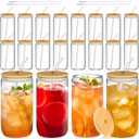 16oz Glass Cups with Bamboo Lids and Glass Straws - 20Pcs Drinking Glasses Set, Iced Coffee Cup, Glasses Tumbler for Coffee, Juice, Tea, Soda, Smoothie, Cocktail Include Cleaning Brushes & Gift Boxes (Clear)