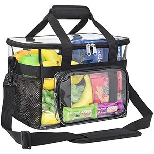 UEASE Clear Lunch Bag 20-Can with Adjustment Shouder Strap for Women/Men, Reusable Clear Lunch Box, Clear Tote Bag Stadium Approved for Work,School,Picnic,Security Check, Black