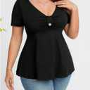 SOLY HUX Women's Plus Size Peplum Tops Casual Ruched Ruffle V Neck Short Sleeve T Shirts Cute Tees (Black, XL)