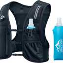 Running Vest for Women Men, USA Original Patent, Adjustable Chest Straps Running Hydration Vest with 500ml Soft Flask and Phone Holder, Lightweight Reflective Hydration Backpack (X-Small-Small, Black)