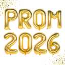 2 x Prom 2026 Balloons Banner Gold 16 inch Mylar letter Balloons Prom 2026 Sign Decoration for Graduation Party Birthday Retirement Class of 2026 Congrats Grad Party Supplies