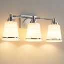 Brushed Nickel Bathroom Vanity Light Fixture, 3 Light Bathroom Light Fixtures Over Mirror with Milky Glass, Hardwired Modern Vanity Light for Bathroom(Exclude E26 Bulb)