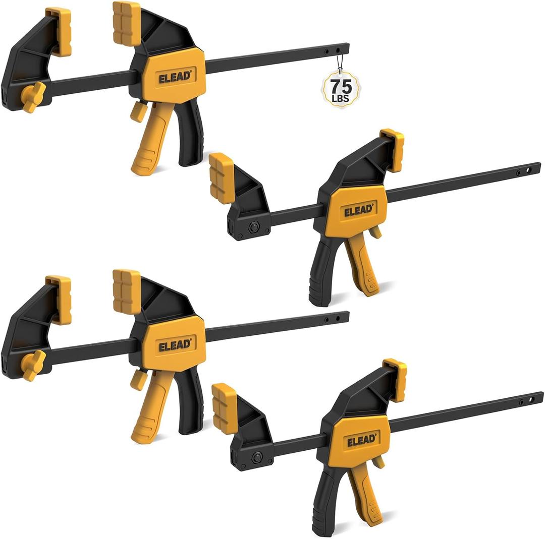 6" Mini Bar Clamps for Woodworking, 4-Piece One-Handed F Clamp/Spreader, 75LBS Load Limit Wood Clamp, Quick Release Grip Clamps for Table Wood Working, Light-duty Tools