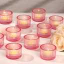 Pink Tealight Candle Holder Set of 12, Small Votive Candle Holders for Table Centerpiece,Glass Tea Light Candles Holder for Party&Home,Wedding Decor(2''Dia*1.4''H)
