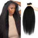 Natural Black Kinky Straight Bundles Human Hair Yaki Bundles Grade 8A Brazilian Virgin Hair 3 Bundles 14 14 14 Inch Yaki Straight Human Hair Bundles Color 1B Yaki Straight Bundles 300g