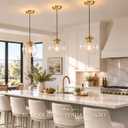 KoKo&Yukina 10" Clear Glass Pendant Lights Kitchen Island 2 Pack Modern Globe Pendant Light Mid-Century Modern Gold Pendant Light Fixtures for Dining Room Bedroom Entryway Hallway (Bulb Included), 10 inch - standard