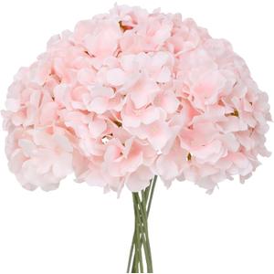 Fake Pink Hydrangea Artificial Flowers - Faux Silk Hydrangeas Flowers Heads with Stems Real Touch for Home Wedding Party Table Decor(Pink,Pack of 10)