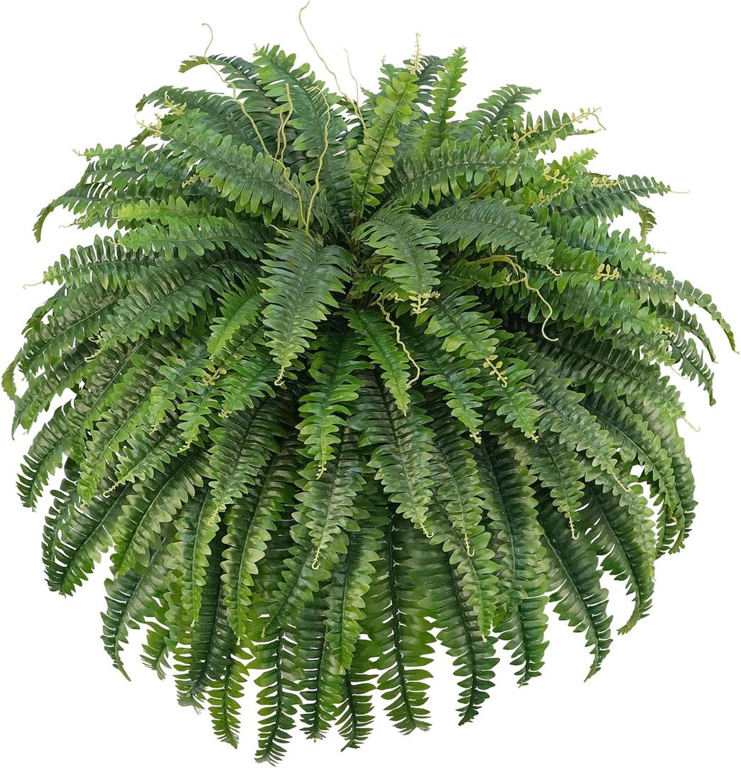 FOREST PRINCE 50" Artificial Boston Ferns, Fake Bush Plants, Large Faux Ferns with 96 Fronds for Outdoors Home Decor