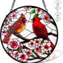 Remiawy Cardinal Stained Glass Window Hanging, 6 Inch Sun Catcher Glass Panel with Metal Chain and Hooks Suncatcher Indoor Window Wall Art Home Decor Gift for Bird Lovers Women Mother's Day Christmas