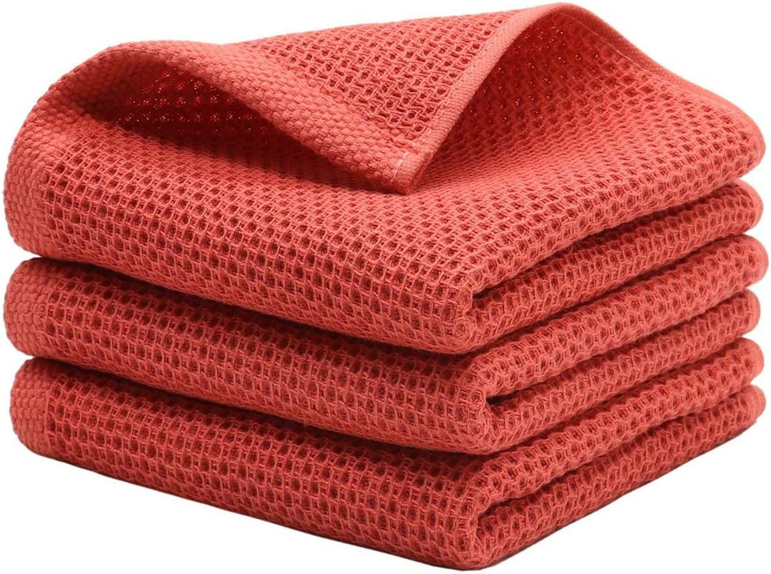 Mia's Dream Cotton Hand Towel Waffle Weave Kitchen Tea Towels, Soft and Absorbent Gym Bath Washcloths, 13x28 Inch 3 Pack (Brick Red)