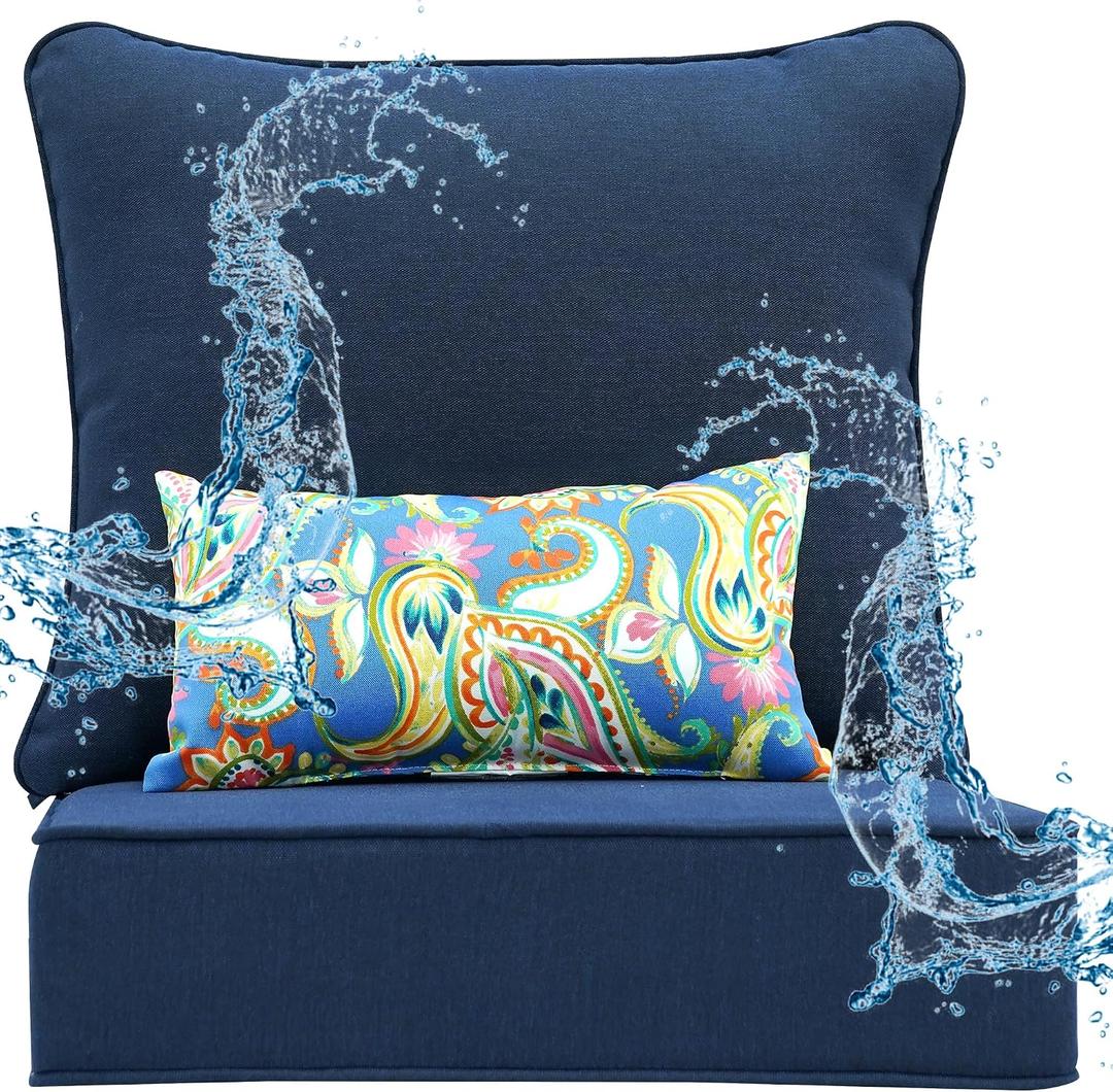 Outdoor Seat Cushion Set 24 x 22 Inch,Olefin Fabric Deep Seat Patio Cushions,Patio Furniture Cushions with Removable Cover,Rain-Proof and Fade Resistant Bottom & Back Cushion with Pillow,1 Set