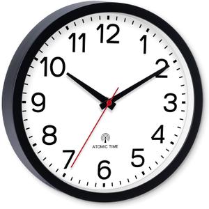 AKCISOT Atomic 14 Inch Wall Clock Analog Clocks for Indoor Kitchen, Battery Operated Clock for Bedroom Office Classroom Living Room(Black)