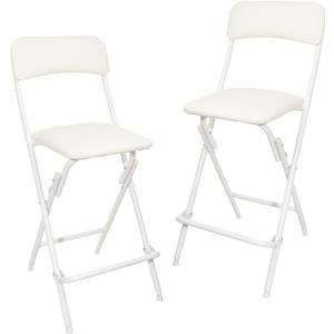 Amazon Basics Folding Bar Stool with Footrest, Portable, Sturdy, Space-Saving Storage, 300lb Capacity, 24" Height, White, Set of 2, 2 Pack