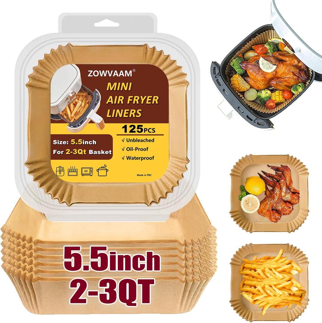 Small Air Fryer Liners for CHEFMAN 2 Qt Mini Air Fryer, 5.5inch Mini Air Fryer Parchment Paper Liners Disposable for Cosori 2.1Qt, Dash 2.6Qt, Instant Vortex 2Qt and other 2-3Qt Baskets, 125PCS