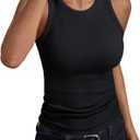 Trendy Queen Womens Tank Tops Summer Workout Racerback Ribbed Shirts Beach Vacation Outfits Spring Fashion Y2k Clothes (Small, Black)