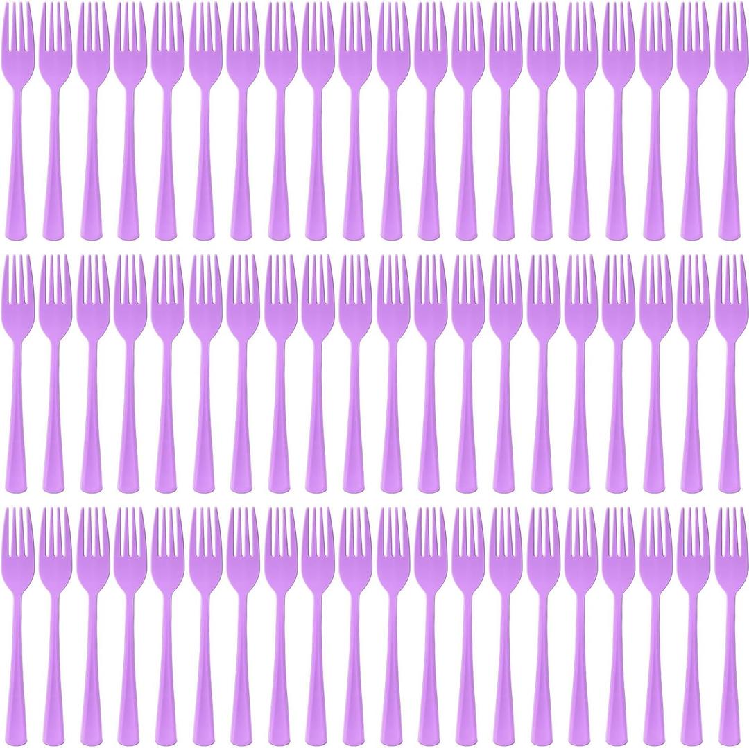 60 Pcs Purple Disposable Plastic Forks Cutlery Heavy Duty Dinnerware Plastic Silverware Flatware for Home Office School Party Picnics Restaurant Outdoor Events or Every Day Use (Purple)