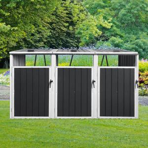 ESPIDOO Metal Outdoor Garbage Bin Shed: Heavy-Duty Galvanized Steel Storage for 3 Trash Cans - Lockable & Ventilated Design with Easy Assembly - Ideal for Gardens, Pools & Lawns