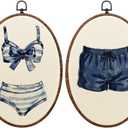 Blue White Painted Swimsuits Lake House Beach House Framed Wall Art Wall Decor Vintage Cottagecore Hanging Prints Beachy Coastal Decor for Home Farmhouse Bedroom Living Room Bathroom 9.4X13,2PC