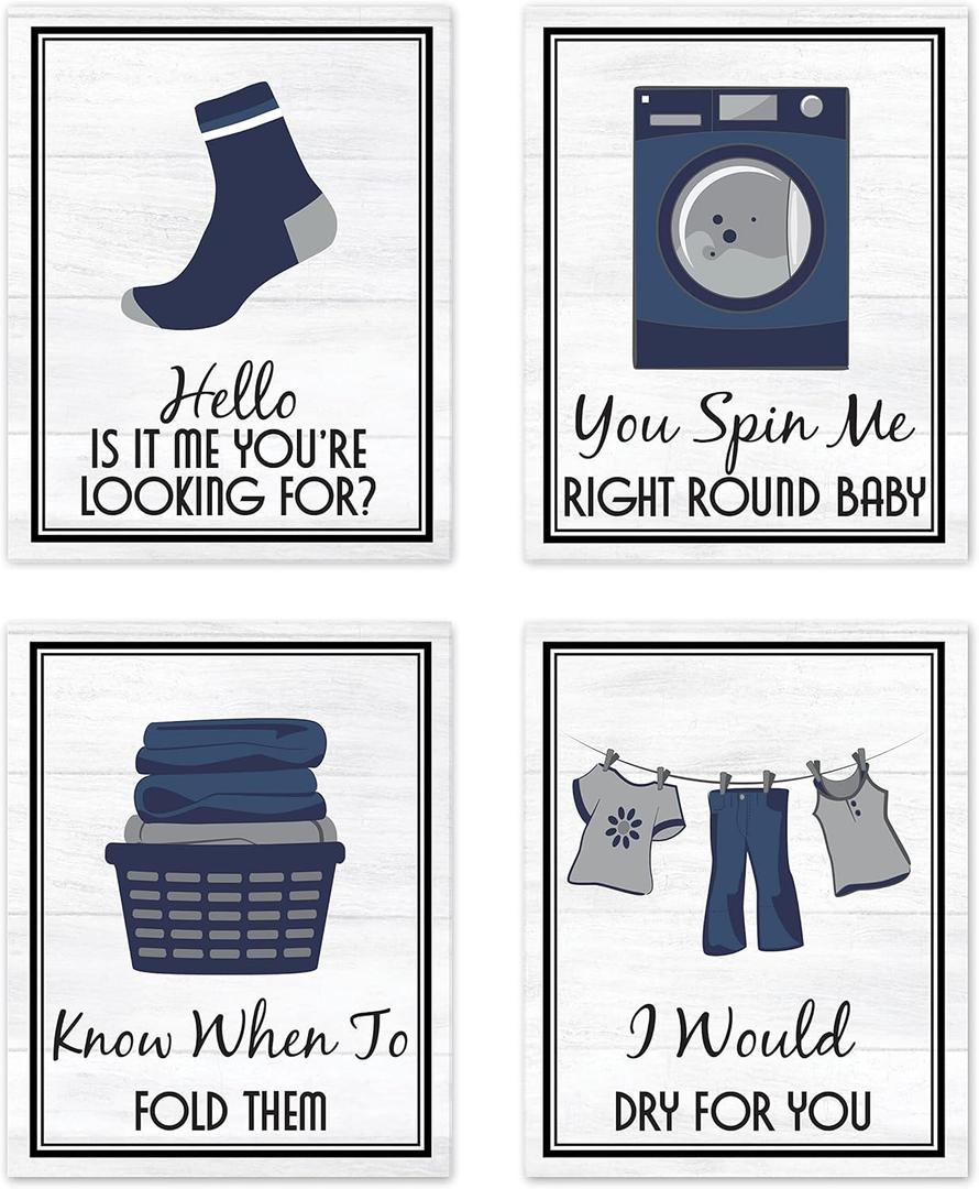 Royal Navy Blue Gray White Retro Vintage Inspirational Laundry Room 70s 80s Music Song Gifts Rustic Modern Farmhouse Country Home Funny Sayings Quotes Unframed 8x10, 8 x 10 Inch