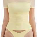 SUUKSESS Women Sexy Mesh Sheer Short Sleeve Tops Mock Neck Ruched Going Out Shirts (Medium, Pale Yellow)