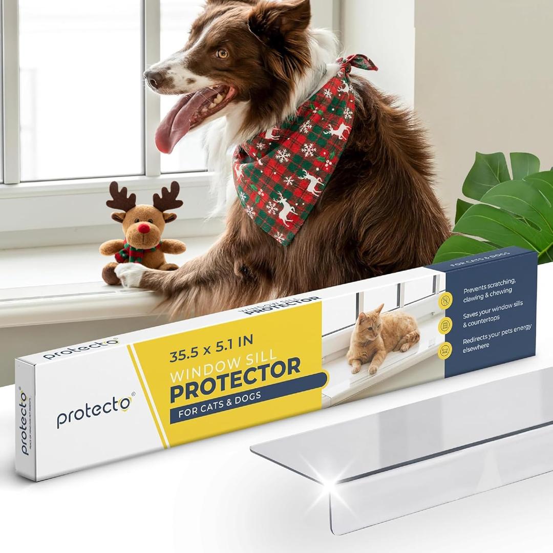 PROTECTO Window Sill Protector from Dogs - 35.5 x 5.1 Clear Window Guards from Cats Scratching, Chewing & Clawing | Keep Your Sills Smooth & Paws Safe | Ultra Strong Window Sill Cover Protection