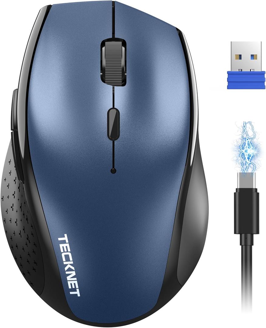 TECKNET Wireless Mouse Rechargeable,Mouse for Laptop Computer,2.4G USB Computer Mice Wireless,6 Button 6400 DPI Ergonomic Silent Mice, Portable Cordless Travel Mice-Wide Compatibility (Blue)