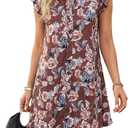 Wenrine Womens Summer Floral Mini Dress Casual Button Down Collared Ruffle Loose Boho Beach Shirt Dresses with Pockets (M)