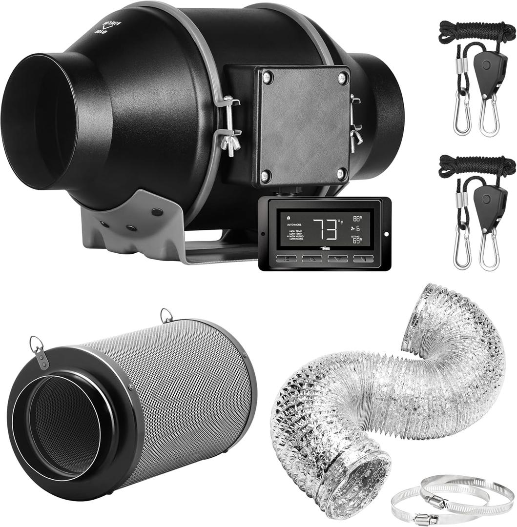 iPower 4 Inch Inline Duct Ventilation Smart Fan (Support Alexa) for Grow Tent, Black