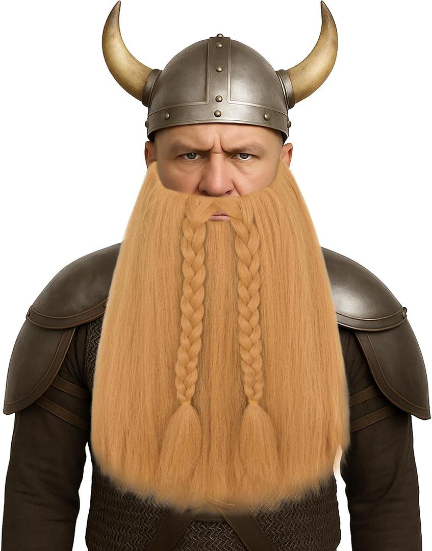 Yan Dream Viking Dwarf Long Braided Synthetic Fake Beard for Halloween Cosplay Costume Parties