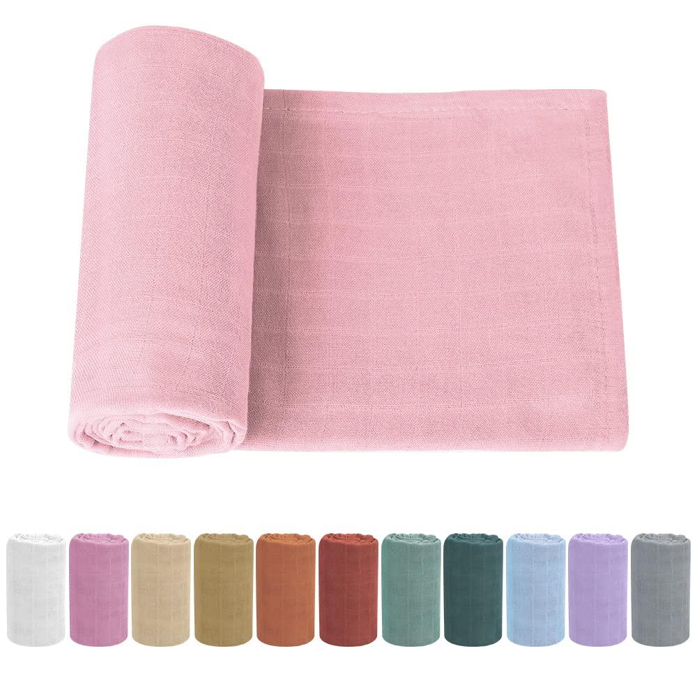 Organic Cotton Newborn Baby Swaddle Blanket Unisex Swaddle Wrap Soft Silky Muslin Swaddle Blankets Neutral Receiving Blanket for Newborn Boys and Girls Large 47 x 47 inches(120x120cm) (LightPink)