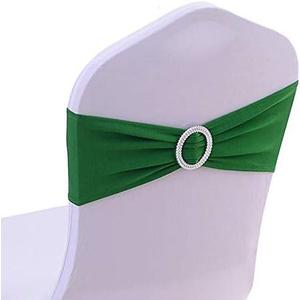 50 Pack Stretch Spandex Dark Green Chair Sashes for Wedding Chair Bows Bands with Slider Buckles Fitting Party Feast Banquet Restaurant Event Bridal Baby Shower Decoration