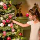 24pcs Christmas Candy Ornament, Plastic Peppermint Candy Cane Decorations with Hanging Loop for Xmas Home Party Supplies (Red, White)
